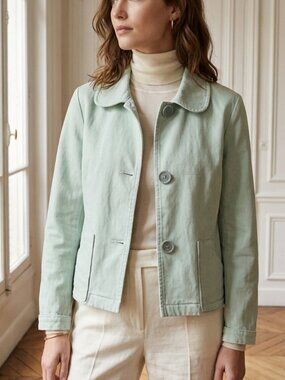 D.F.A. New York Mint Green Jacket Large Buttons Rolled Cuffs Medium